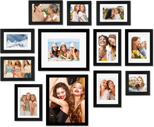 Egofine Picture Frame Set 12 Pack, Picture Frames Collage Wall Decor with Two 11x14, Two 8x10, Four 5x7, Four 4x6 for Wall and Tabletop, Made of Solid Wood, Covered by Plexiglass, Natural Wood