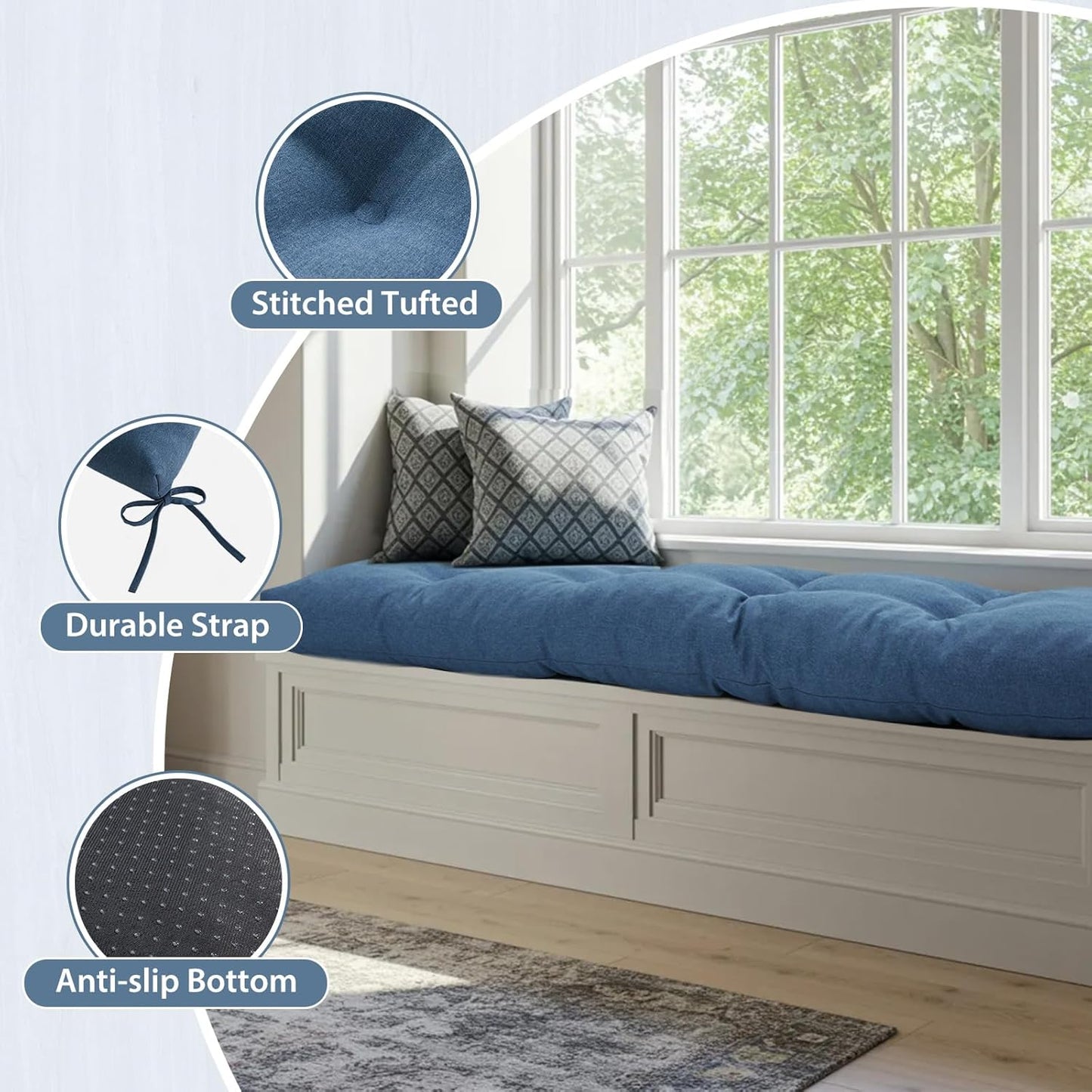 42 Inch Bench Cushions for Indoor Furniture, Super Soft Rectangle Bench seat Cushion Pad with Non-Slip Bottom, Waterproof Bench Pad for Window Porch(Beige, 42x16x4.5 Inch)