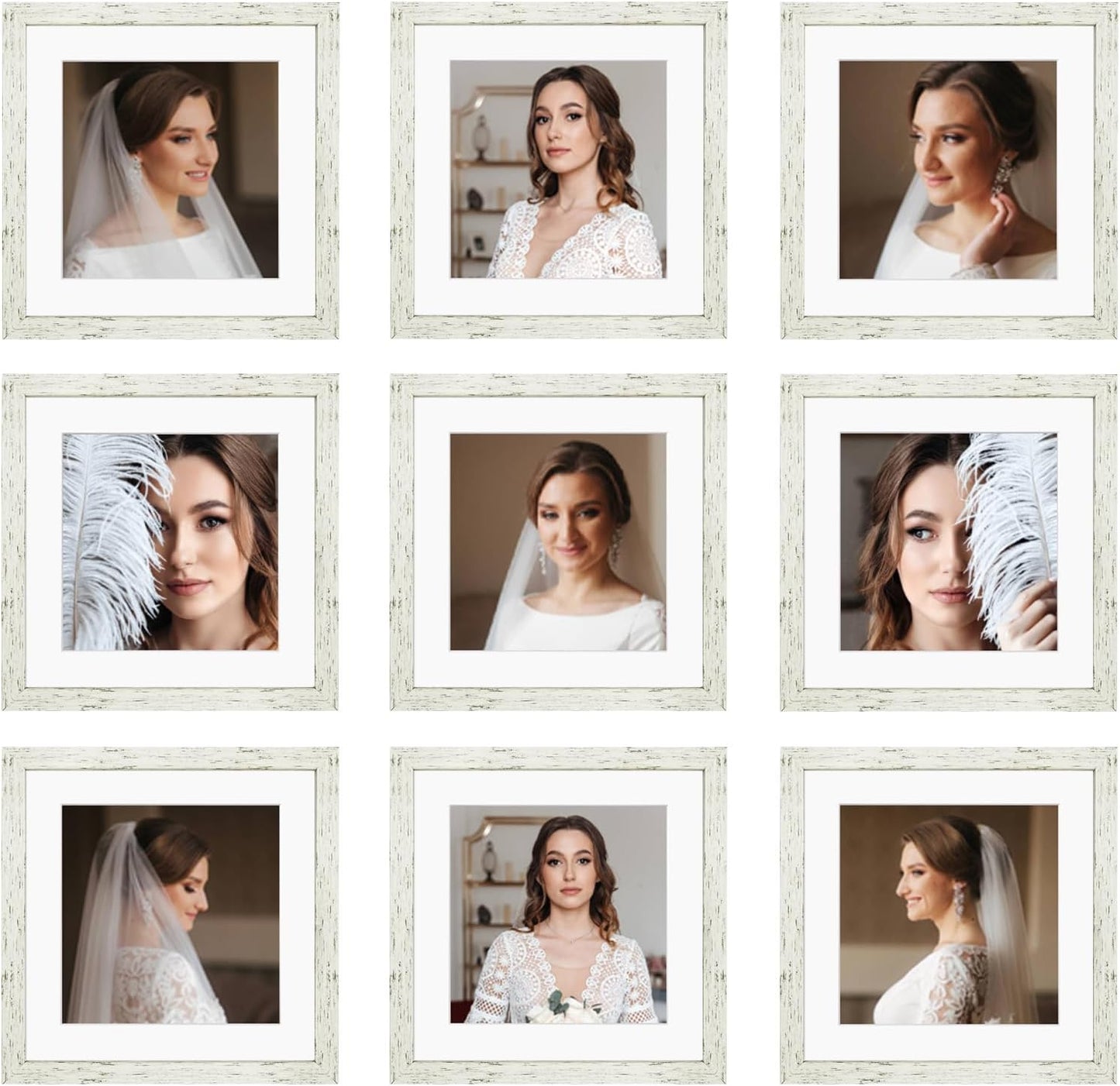 12x12 Picture Frame Set of 9, Display Pictures 8x8 with Mat or 12x12 without Mat, Multi Collage Gallery Square Photo Frames for Wall or Tabletop, Black