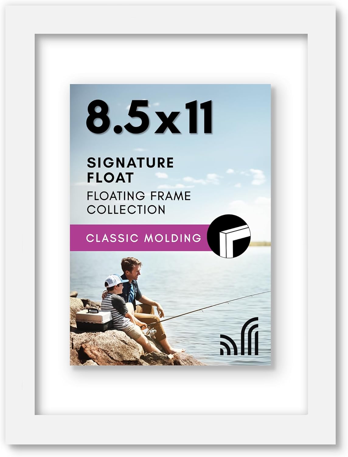 Americanflat 8x10 Floating Picture Frame with Polished Crystal-Clear Glass - Use as 5x7 Picture Frame or Display 4x6 Photo - Signature Float Collection - Photo Frames for Tabletop or Wall - Black