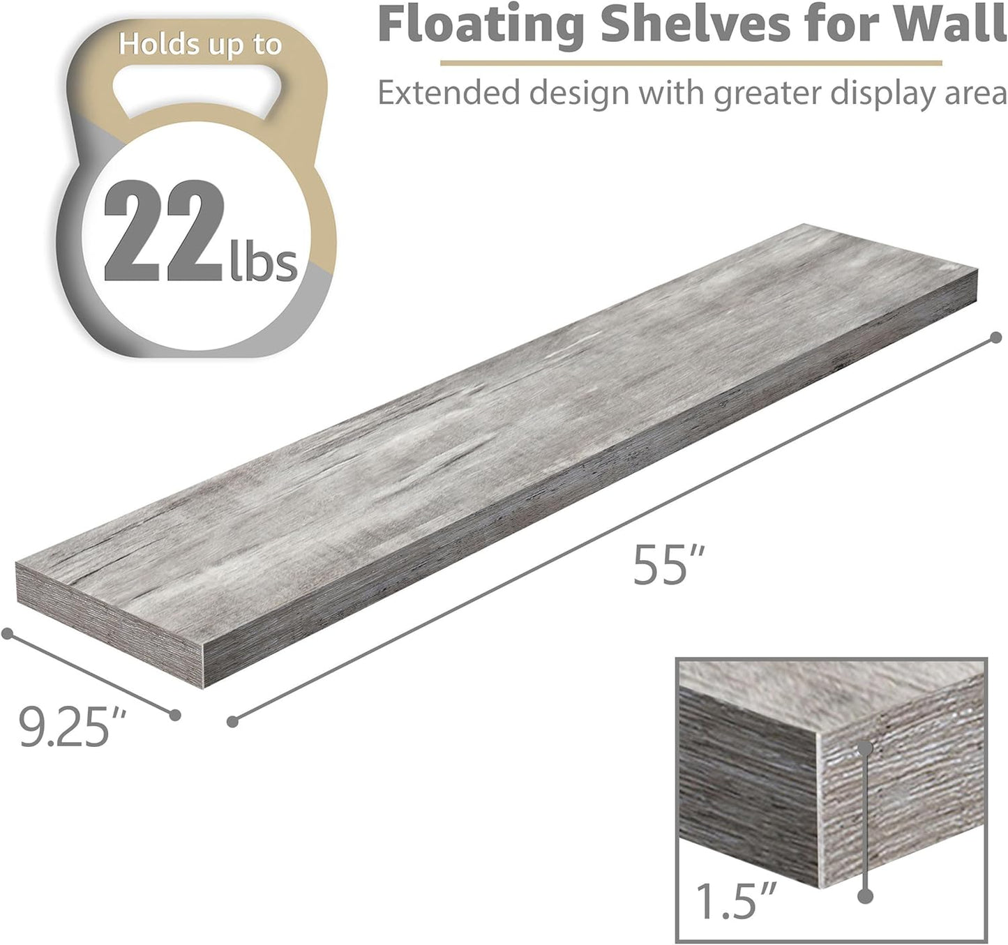 Sorbus Floating Shelves for Wall - 48 Inch Long Bathroom Shelves, Wall Decor for Bedroom, Kitchen, Living Room & Book Storage - Mounted Floating Shelf with Invisible Brackets (Maple Wood, 2 Pack)