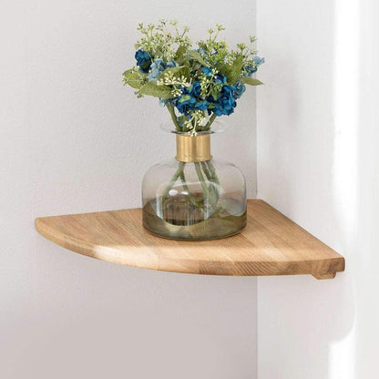 Corner Shelves, Floating Corner Shelf, Set of 2 7inch Solid Oak Wood Wall Shelves, Round End Wall Mount with Wire Hole Shelving for Small Plant for Bedroom Kitchen, Living Room