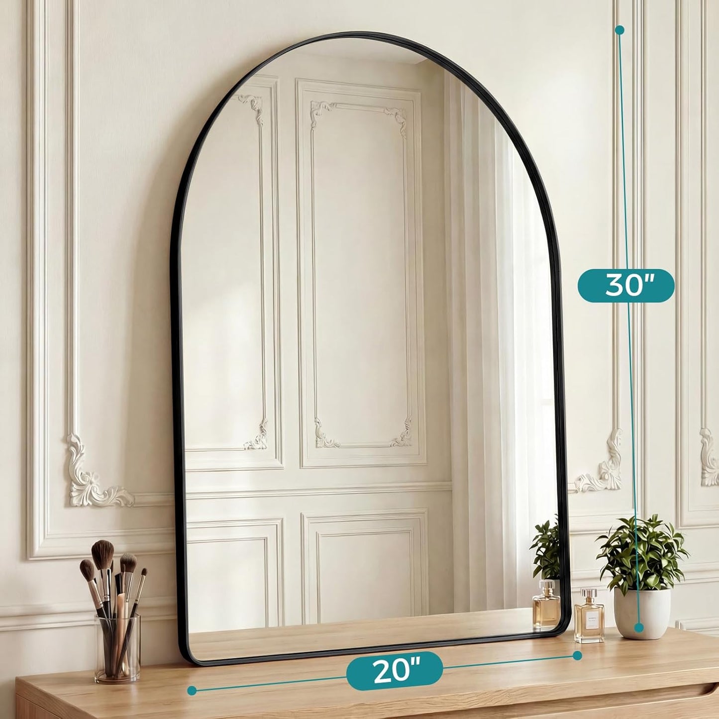 OLIXIS Arched Bathroom Mirror for Over Sink, 34x32 Inch Wall Mirror Arched Rounded Rectangle, Modern Wall Mount Vanity Mirror with Matte Metal Deep Framed, for Home Decor, Living Room, Black