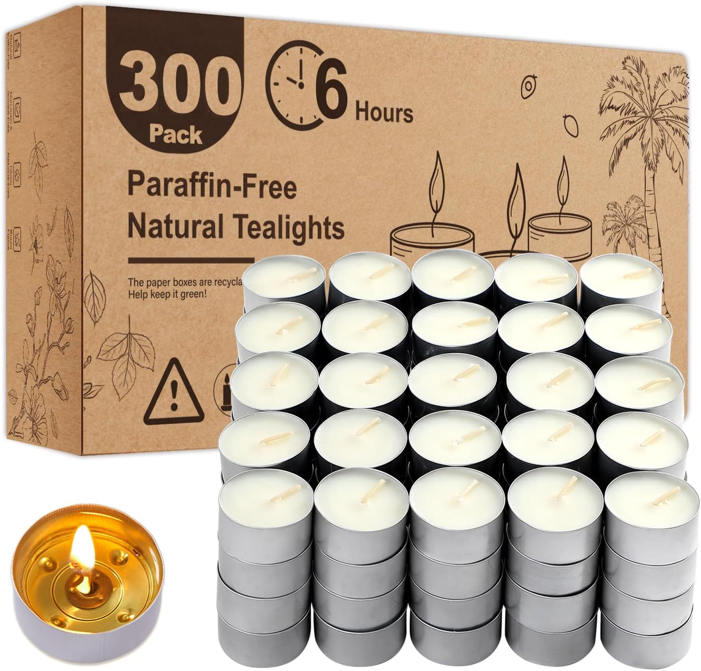 Unscented Tea Lights Candles 200 Pack,6 Hours Long Burning White Tea Candles Bulk,Non-Paraffin, Clean Burn, Smokeless, Palm Tealight Candles for Wedding,Centerpiece,Christmas Lights,Home Dceor