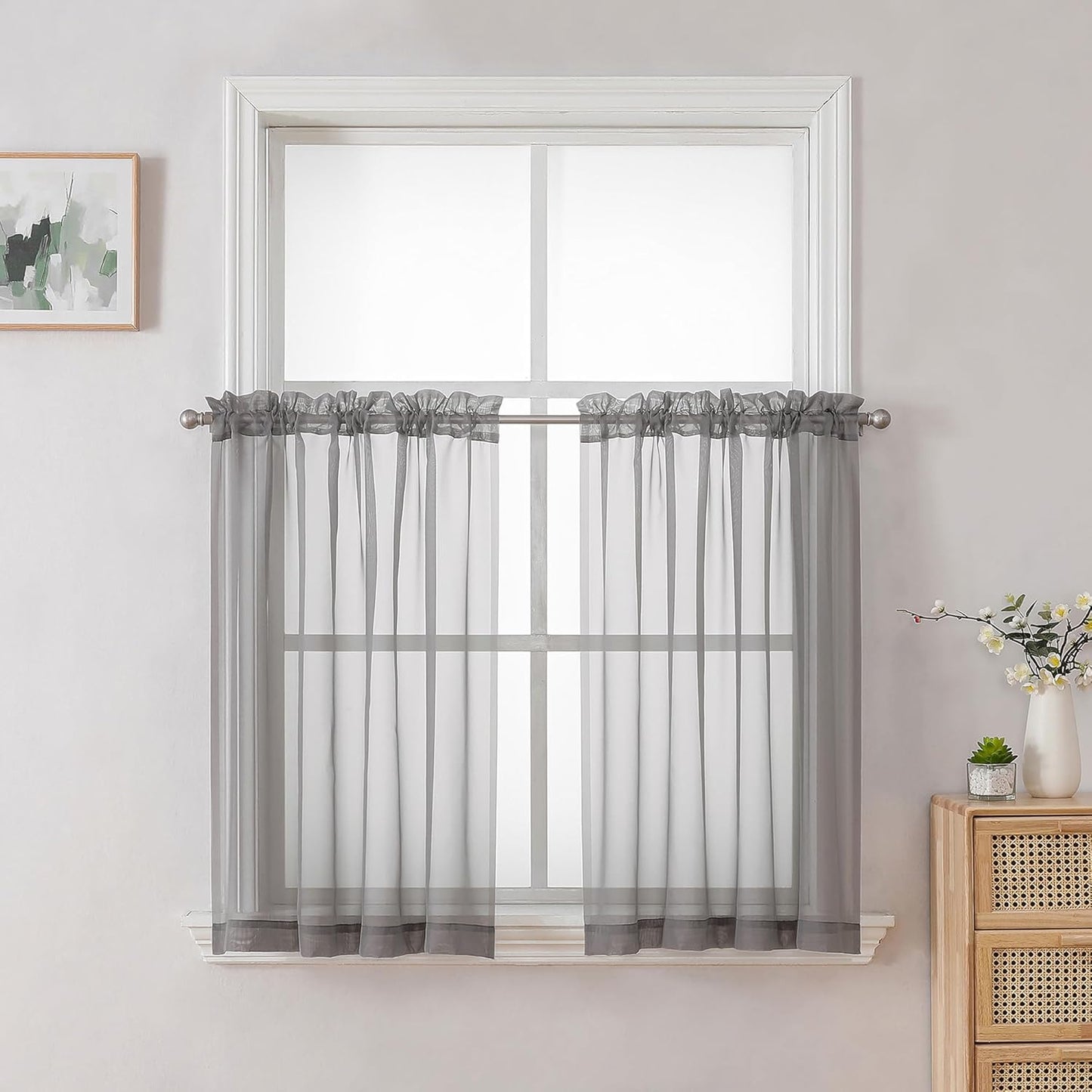 Chyhomenyc Sheer White Valances for Windows 2 Pack, Small Window Curtains for Living Room Bathroom Cafe Laundry Basement, Modern Top Dual Rod Pocket Voile Curtain, 42W x 14L inches, White - Colors C