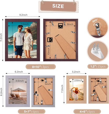 Funtopia Picture Frames, 10 Pack Picture Frames Collage Wall Decor, Gallery Wall Frame Set for Wall or Tabletop Display, Multi-size with 8x10, 5x7, 4x6 Family Photo Frames