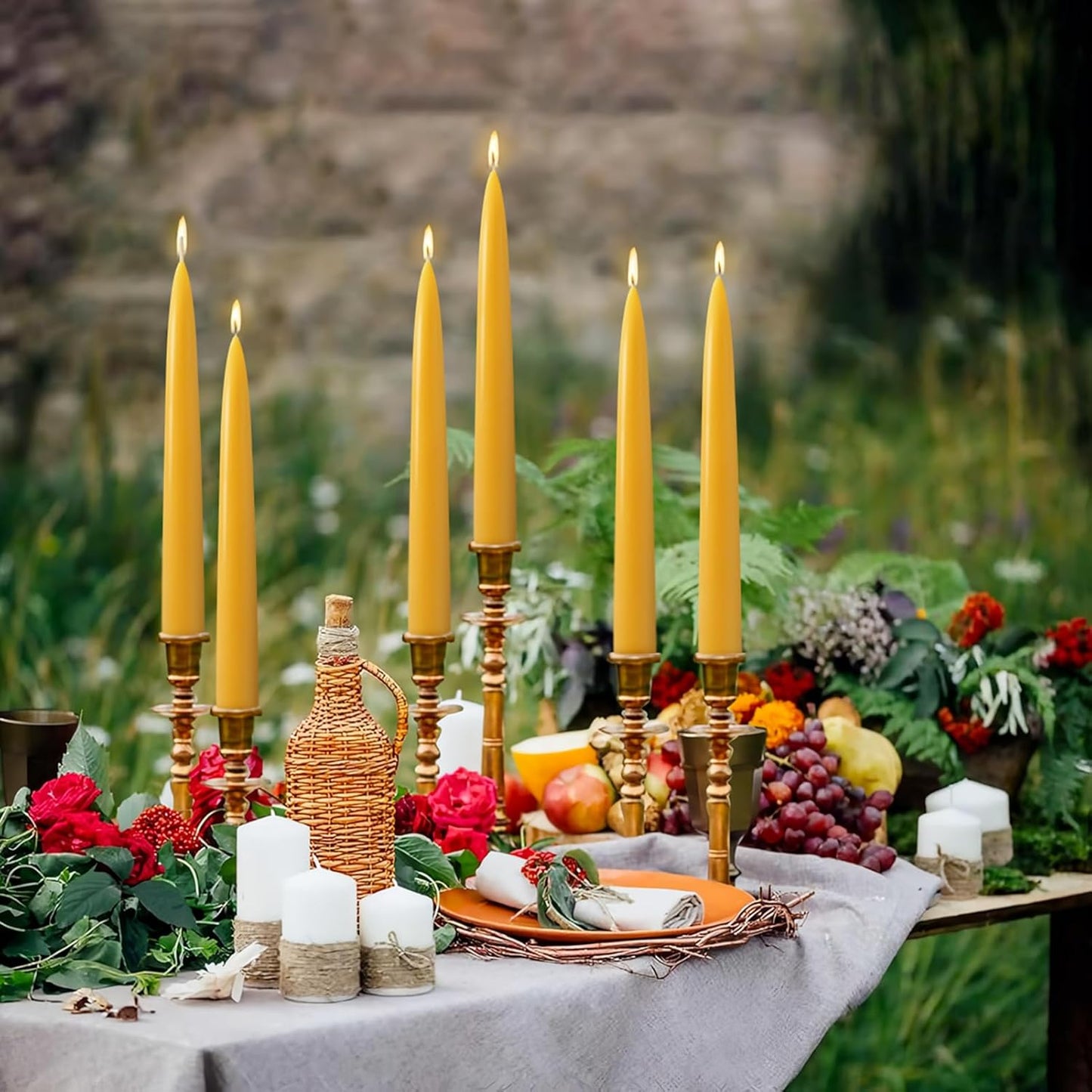 12 Pack Beeswax Taper Candles,8in Dripless Pure Beeswax Candles Non Toxic,8 Hours Long Burning 100% Natural Candle Sticks,Smokeless and Unscented Bees Wax Candle for Home,Prayer,Tall Tapered