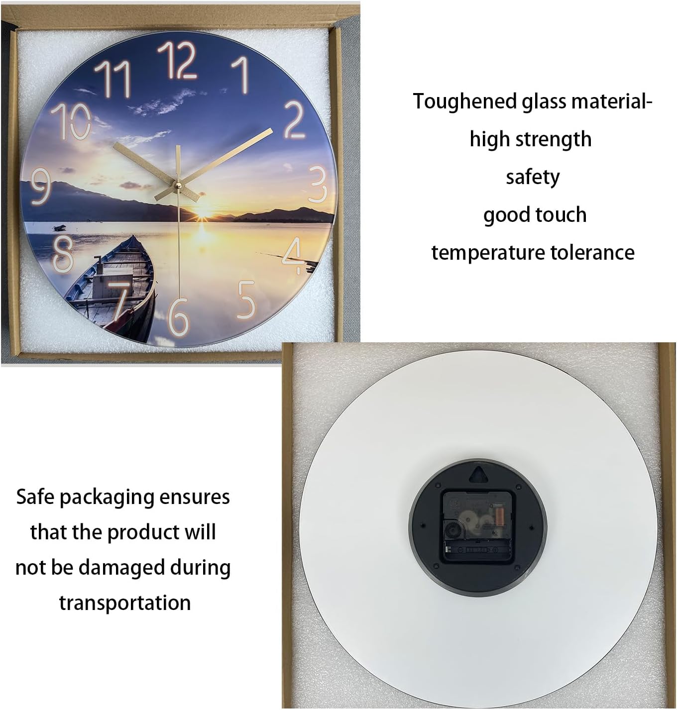 Beach Wall Clock Battery Operated 12 Inch Glass Wall Clock Non Ticking Analog Blue Wall Clocks for Bedroom Living Room Office Decor