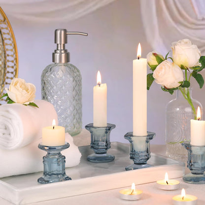 Lanttu Candlestick Holders Bulk, 12 Pcs Glass Candle Holders Set Clear, Crystal Taper Candle Holder for Wedding, Table Centerpiece, Home Decoration