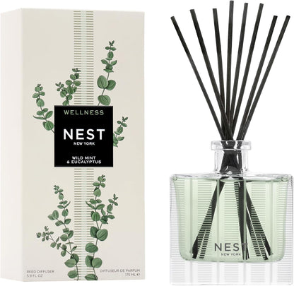 NEST New York Reed Diffuser, Himalayan Salt & Rosewater - The Wellness Collection - 5.9 fl oz - Fragrance for Up to 90 Days - Reusable, Refillable Glass Holder - Includes 8 All-Natural Reed Sticks