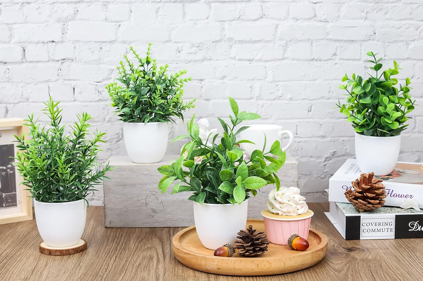 Der Rose Faux Plants Indoor, 4 Pack Small Fake Plants Mini Artificial Plants in Pots for Home Office Shelf Farmhouse Bathroom Decor