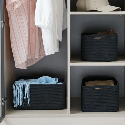 3-Pack Small Storage Baskets for Organizing | Woven Shelf Toy Basket | Rope Baskets for Gifts Empty | Closet Organizer Bins with Handles | Cube Decorative Box | 11.8×7.8×5.1” | Mixed brown