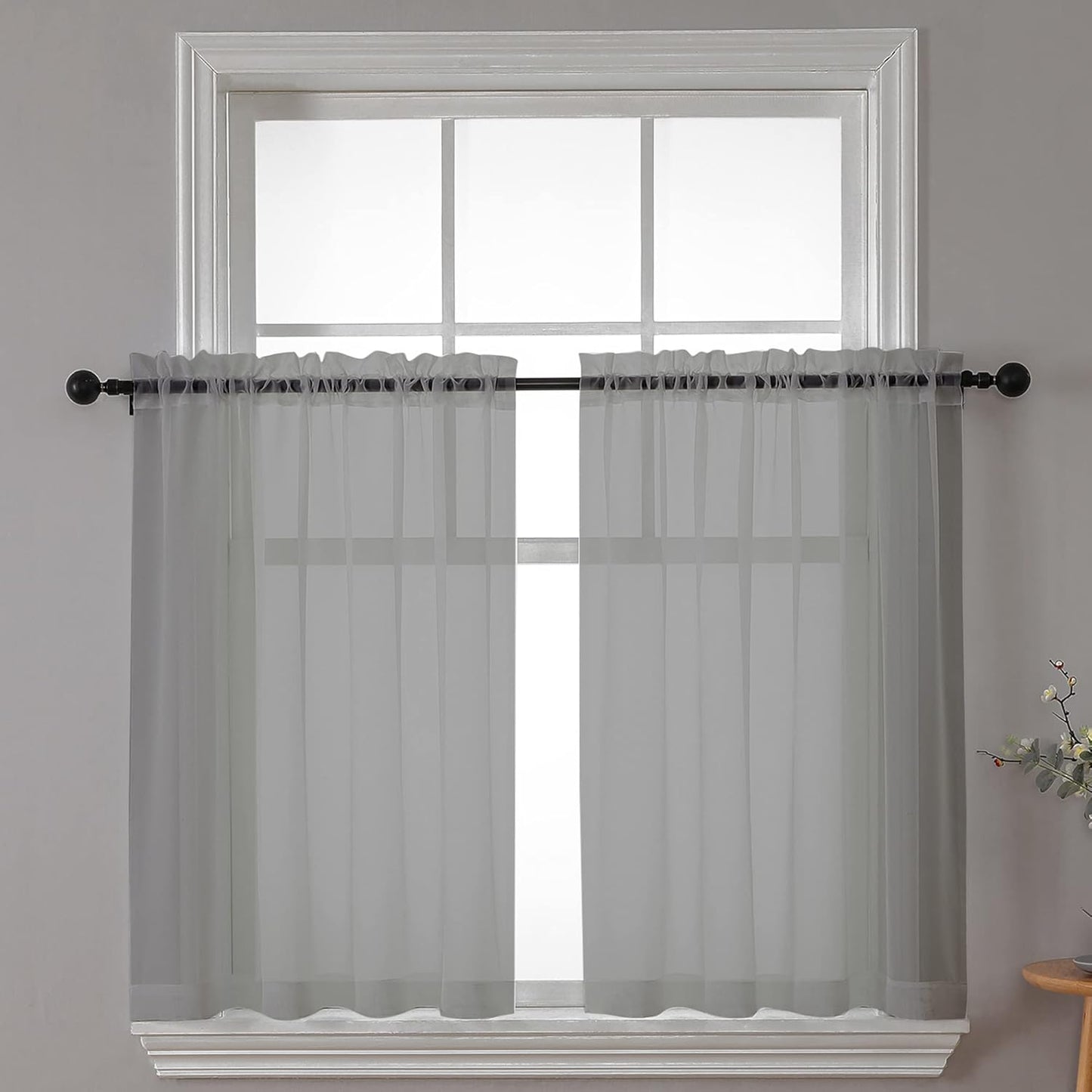 Chyhomenyc Sheer White Valances for Windows 2 Pack, Small Window Curtains for Living Room Bathroom Cafe Laundry Basement, Modern Top Dual Rod Pocket Voile Curtain, 42W x 14L inches, White - Colors C