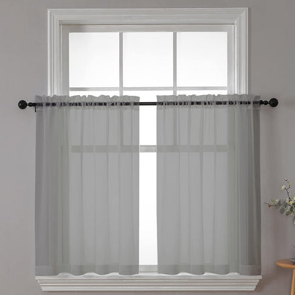 Chyhomenyc Sheer White Valances for Windows 2 Pack, Small Window Curtains for Living Room Bathroom Cafe Laundry Basement, Modern Top Dual Rod Pocket Voile Curtain, 42W x 14L inches, White - Colors C