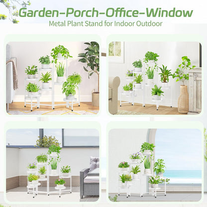 iDavosic.ly Plant Stand Indoor Outdoor, 5 Tier Corner Metal Flower Display Holder Shelf, Folding Tall Orchid Rack for Patio Balcony Porch Garden Living Room House, Black