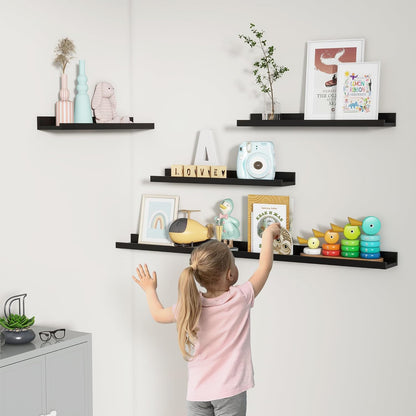 FLYJOE Picture Ledge Shelf, Floating Shelves Set of 2, 48 Inches Long Large Nursery Book Shelves for Toys Storage, Kids Bookshelf Wall Mounted for Living Room Bedroom Decor Books Photo Frames, Walnut