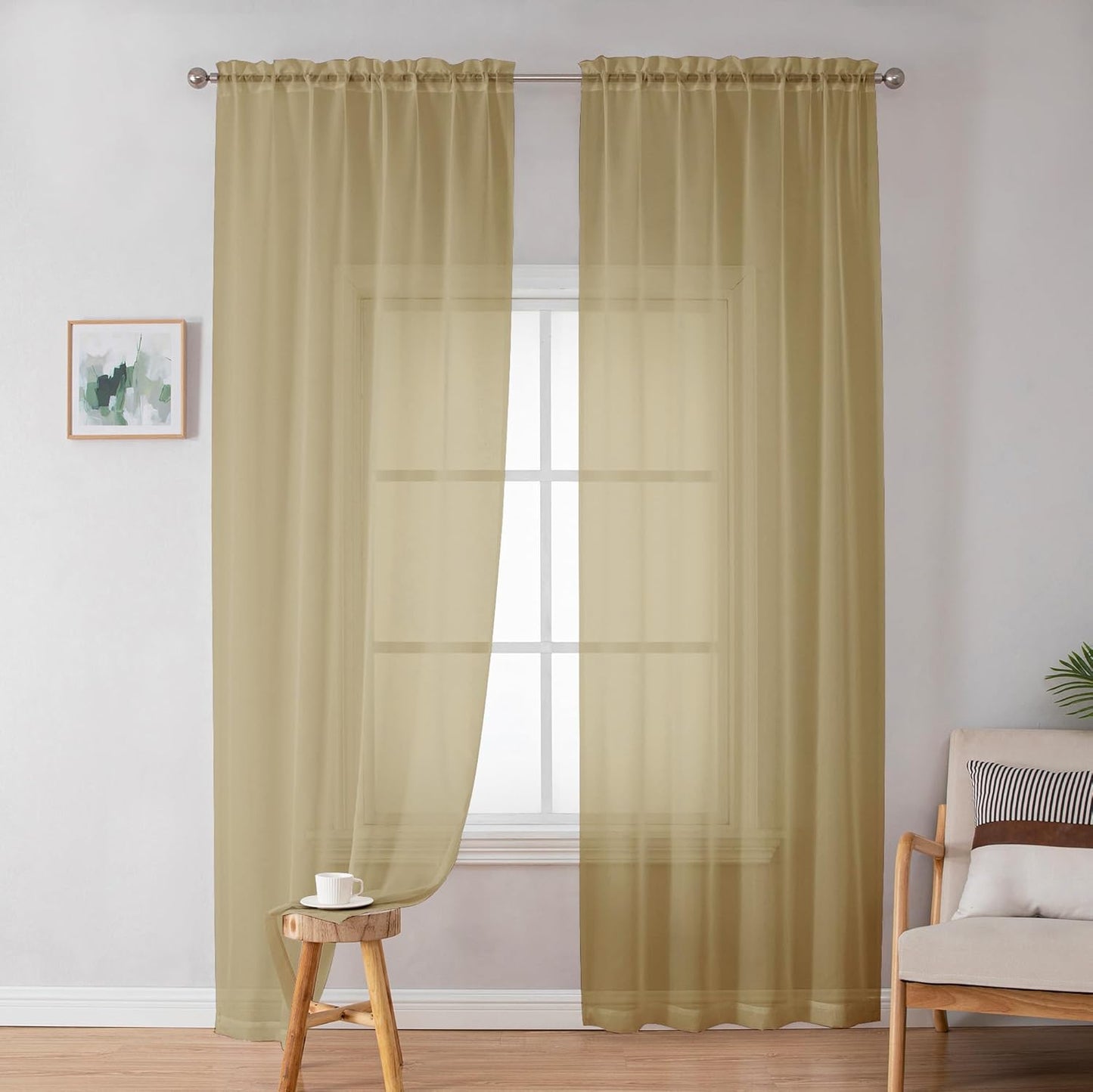 OWENIE Sheer Curtains 84 inches Long 2 Panels Set for Living Room/Bedroom, Rod Pocket Voile Sheer Panel Drapes, White, 2pcs, Each 42" W x 84" L - Colors B