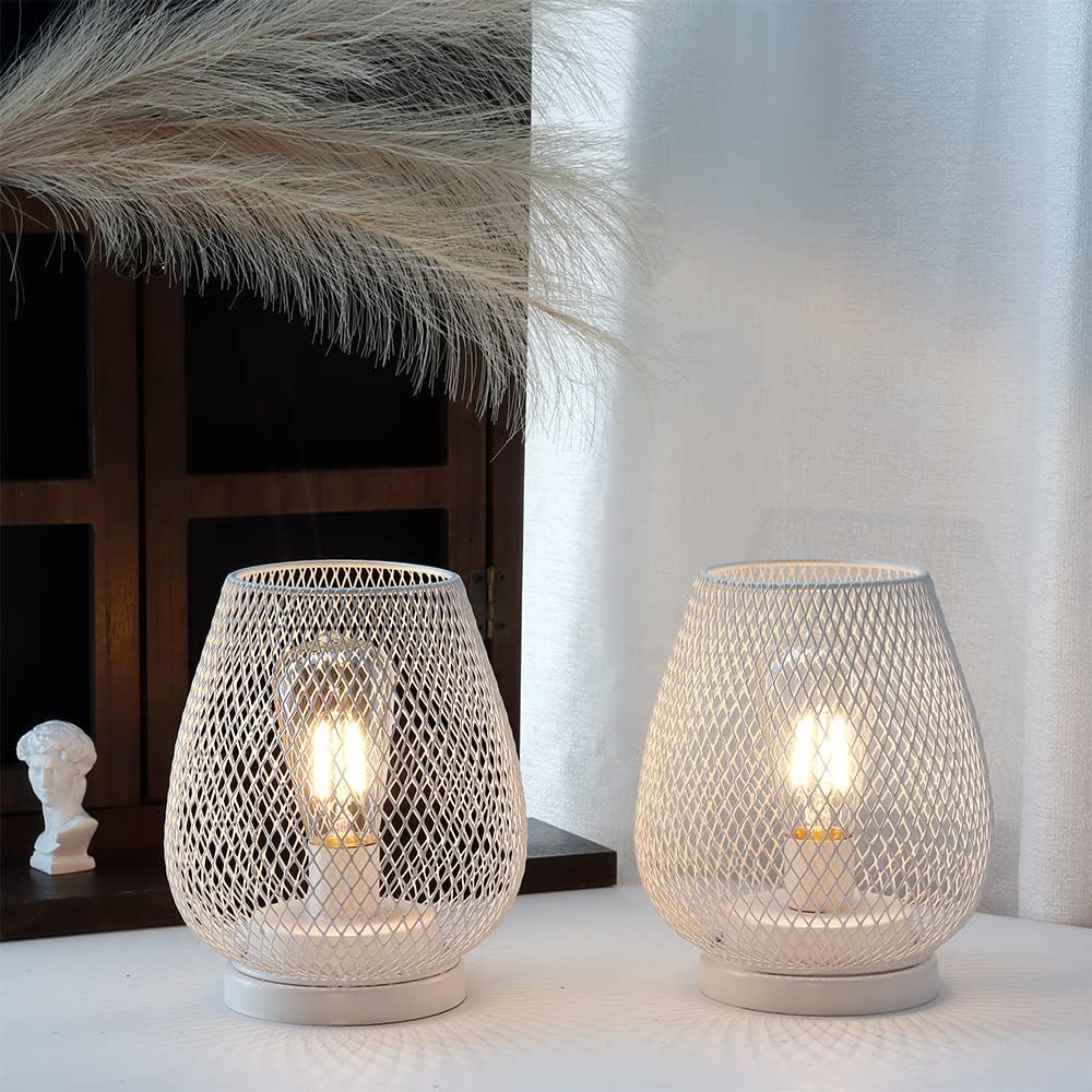 JHY DESIGN Set of 2 Metal Cage LED Lantern Battery Powered Cordless Accent Light with LED Great for Weddings Parties Patio Events for Indoors Outdoors
