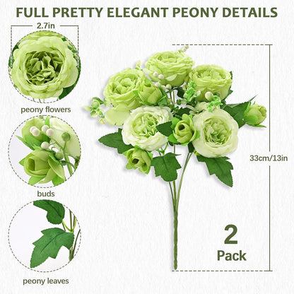 MARTINE MALL 2 Packs Peonies Artificial Flowers, Light Pink Artificial Peonies, Silk Peonies Flowers Fake Peonies Artificial Flowers Peonies Bouquet for Centerpiece Table Wedding Party Home Decor