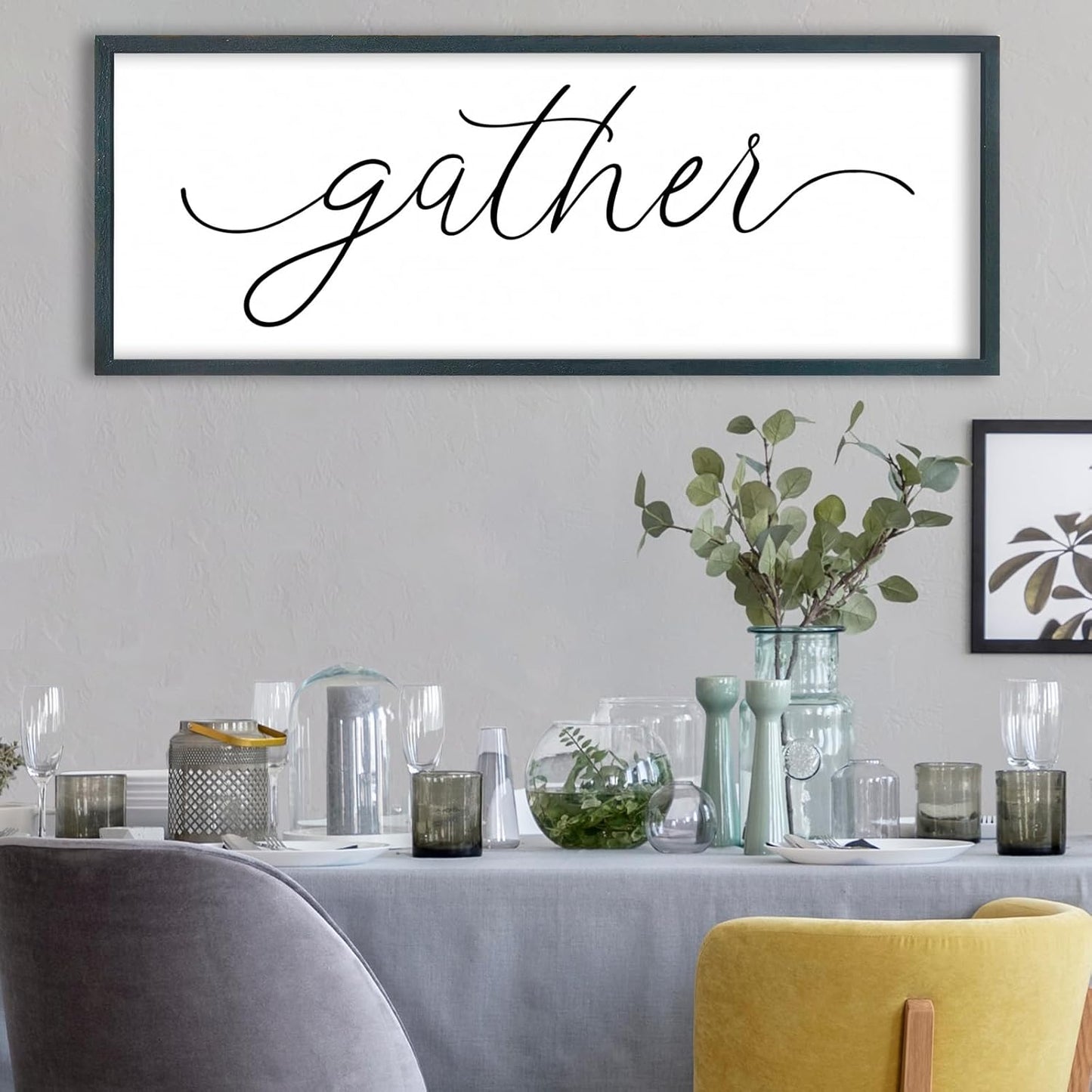FZMHASLWW Gather Sign Wall Decor 32"×12" Large Wooden Framed for Dining Room Simple Home Kitchen Hanging Art (Wood)