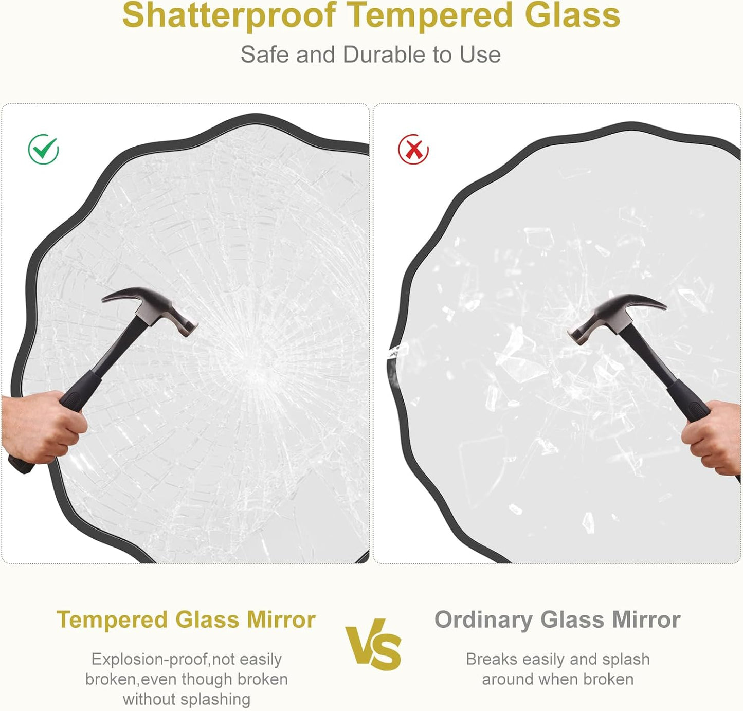 WallBeyond Round Wavy Mirror for Wall Decorative 24 inch, Modern Round Mirror Aluminum Frame for Bathroom Bedroom Living Room Home House Office Entryway, Gold