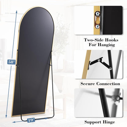 DUMOS Arched Full Length Mirror with Stand 64"x21" Floor Standing Aluminum Frame for Bedroom Body Hanging Leaning Modern Simple Home Decor Shatter-proorf Nano Glass Wall Living Room Cloakroom Black