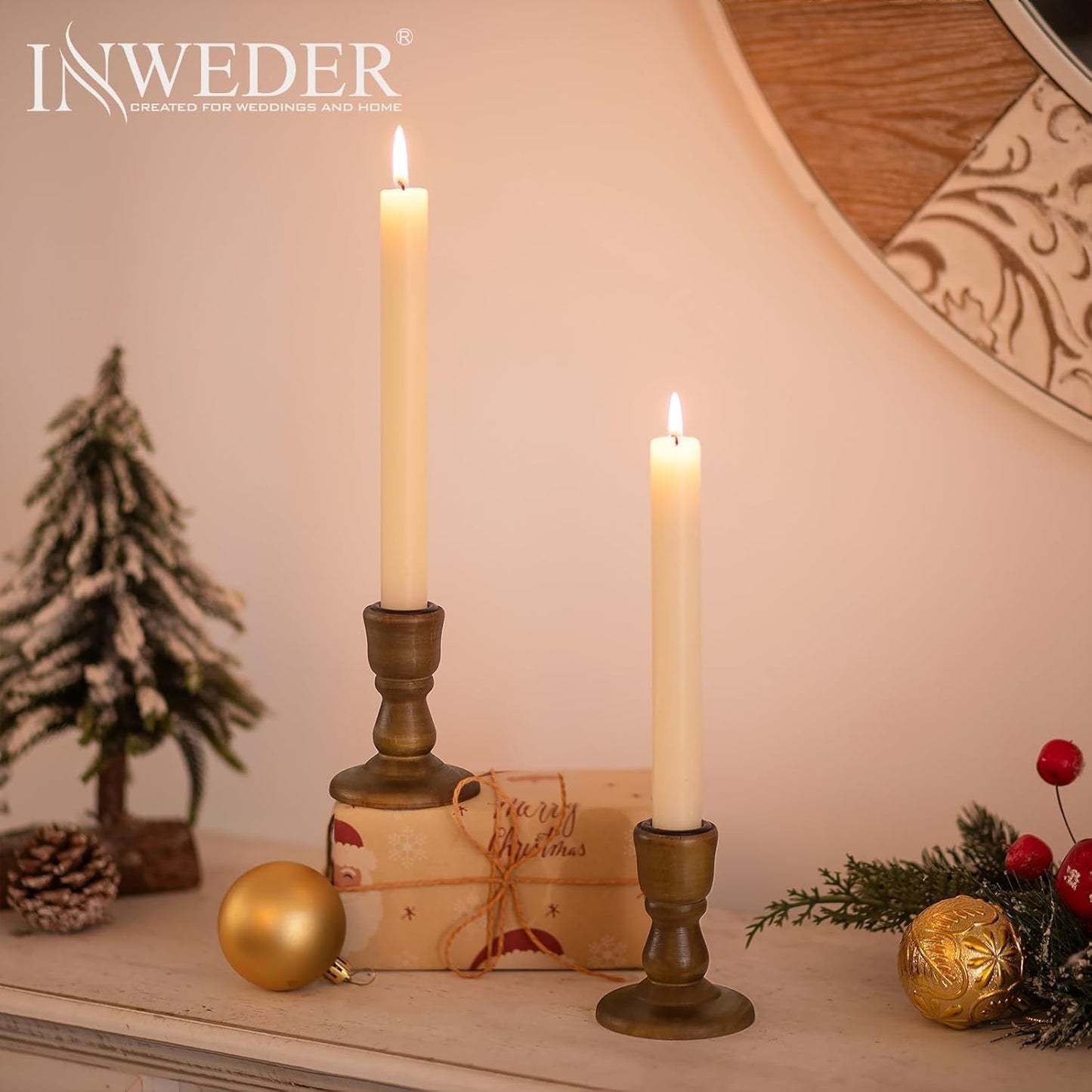 Wooden Taper Candle Holders: Wood Candlestick Holders Rustic Farmhouse Fall Decor for Living Room Dinning Table Centerpiece Christmas Set of 2