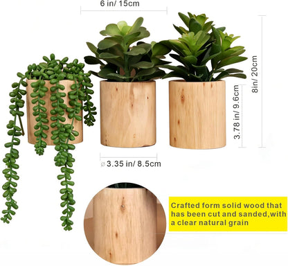 Artificial Succulents with Pots - Set of 3 Small Fake Plants for Aesthetic Room Decor - Realistic Mini Faux Greenery for Office Desk, Bookshelf, and Bathroom - Modern Home Accents