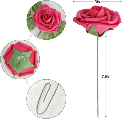 AmyHomie Artificial Flowers Dark Red Rose 25pcs Real Looking Fake Roses w/Stem for DIY Wedding Bouquets Centerpieces Arrangements Party Baby Shower Mothers Day Christmas Tree Decorations