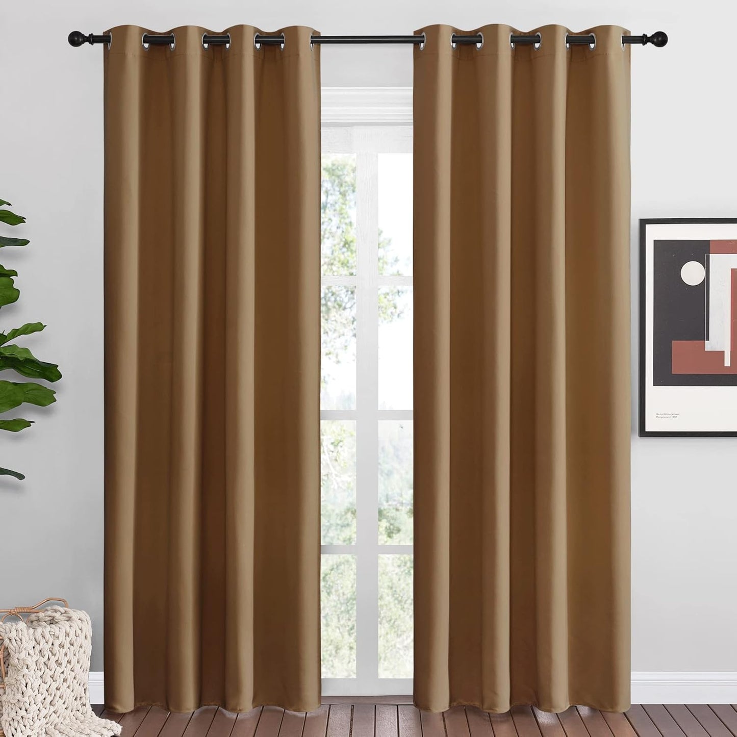 NICETOWN Halloween Pitch Black Solid Thermal Insulated Grommet Blackout Curtains/Drapes for Bedroom Window (2 Panels, 42 inches Wide by 63 inches Long, Black) - Colors A