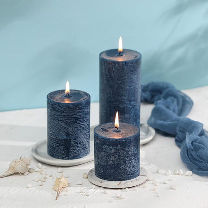 3x6 Inch Sage Green Pillar Candles Set of 3 - Unscented Spring, Long Clean Burning, Large Smokeless Dripless for Home Decor, Dinner Table, Bathroom, Rustic Decor