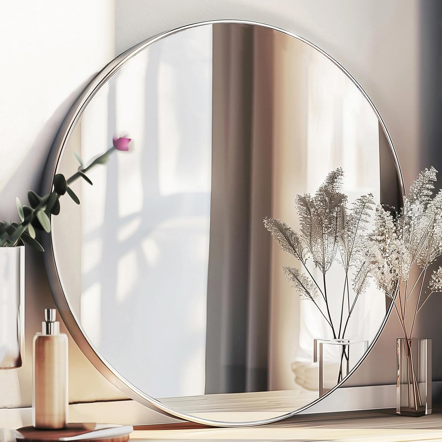 Sunniry Black Round Mirror, Round Mirror 24 inch, Black Circle Mirrors Matte Metal Frame, Wall Mounted Mirrors for Living Room, Bathroom, Wall, Entryway.
