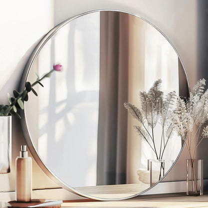 Sunniry Black Round Mirror, Round Mirror 24 inch, Black Circle Mirrors Matte Metal Frame, Wall Mounted Mirrors for Living Room, Bathroom, Wall, Entryway.
