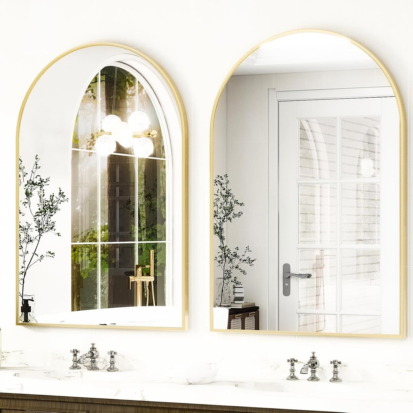 HARRITPURE Arched Wall Mirror 24"x36" – Black Metal Frame Vanity Mirrors for Bedroom, Entryway, Living Room Decor