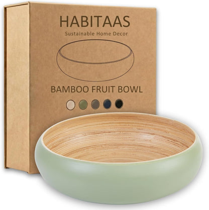 Fruit Bowl for Kitchen Counter – Handmade Spun Bamboo, Large 11.75" Fruit Basket, Eco-Friendly Decorative Serving Bowl for Home Decor, Produce Storage & Centerpiece (Gray)