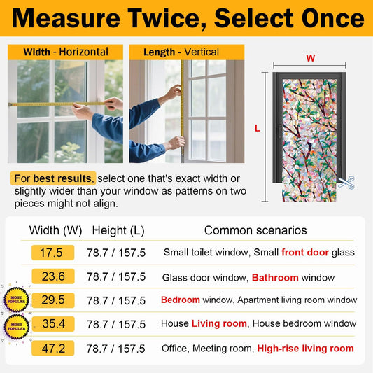 Dwersty Rainbow Window Privacy Film with Cutting Reference Line, 3D Decals Stained Glass Clings, Static Cling Sticker, Suncatcher Windows Cover Tint for Home, 17.5 Inch x 78.74 Inch