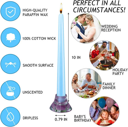 NIKY 10 inch Taper Candles for Christmas, Set of 12 Unscented Dripless Candlesticks - 8 Hours Long Burning for Home Decor, Wedding, Parties and Special Occasions (Ivory)
