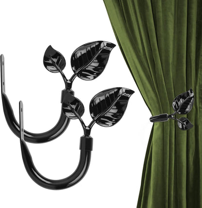 HIKMLK Leaf Shaped Curtain Tieback Holdbacks 2pcs, Handmade Metal Curtain Side Holders for Wall, Curtain Hook Pull Backs for Drapes Window Decoration