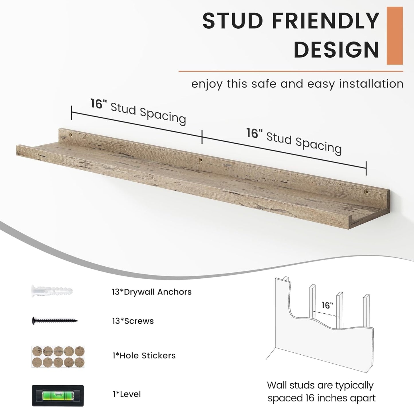 FLYJOE Floating Picture Ledge Shelves for Wall Set of 4, 48 Inch Wall Shelves with Lip Long Large Nursery Book Shelf for Toys Storage Kids Bookshelf Wall Mounted Living Room Bedroom Decor Frames
