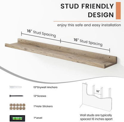 FLYJOE Floating Picture Ledge Shelves for Wall Set of 4, 48 Inch Wall Shelves with Lip Long Large Nursery Book Shelf for Toys Storage Kids Bookshelf Wall Mounted Living Room Bedroom Decor Frames
