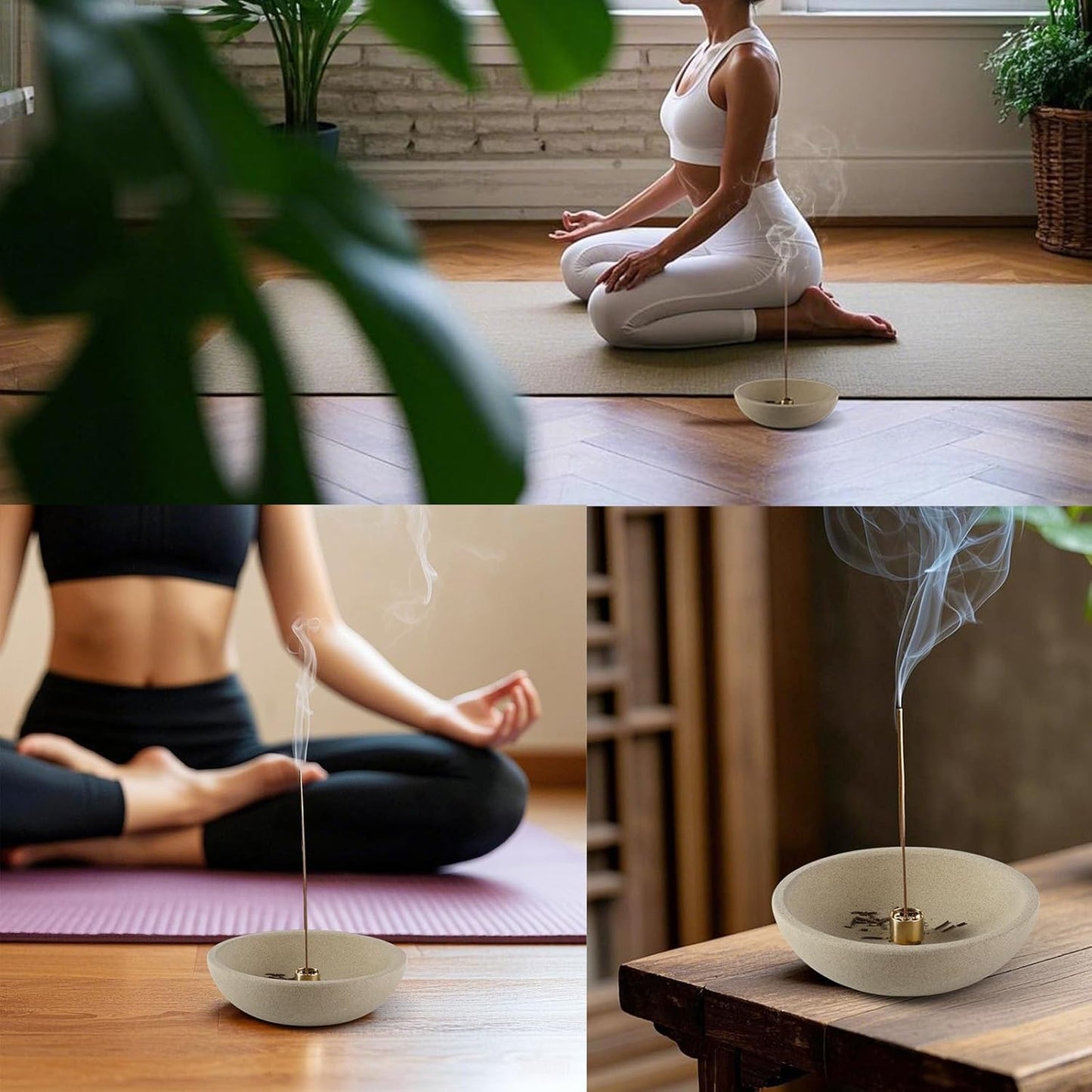 Koville Natural Marble Incense Holder, Incense Holder for Sticks with 9 Holes, Handmade Incense Burner Ash Catcher for Meditation Yoga SPA, Balsam Fir/Palo Santo/Sage/Cone (Green)