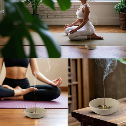 Koville Natural Marble Incense Holder, Incense Holder for Sticks with 9 Holes, Handmade Incense Burner Ash Catcher for Meditation Yoga SPA, Balsam Fir/Palo Santo/Sage/Cone (Green)