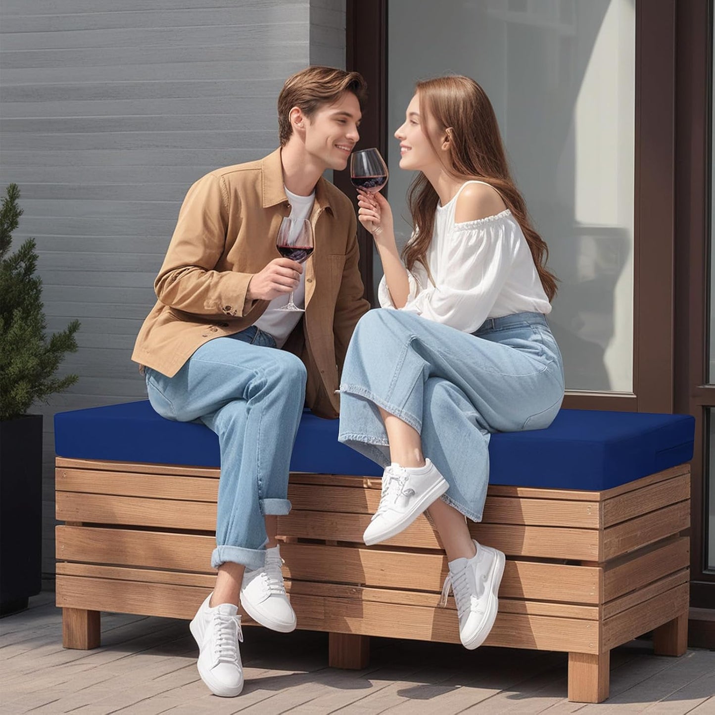 idee-home Outdoor Bench Cushion Waterproof, Bench Cushions for Outdoor Furniture, Patio Porch Swing Replacement Seat Pad with Ties for Garden Backyard, 48 x 18 Inch Red