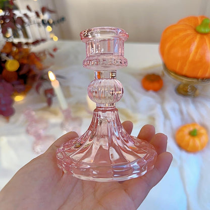 Glass Candlestick Holder,Striped Taper Candle Holders,Set of 6 Candle Stand for Table Centerpieces, Home Decor,Weddings,Festival and Parties (Clear Stripe Pattern)