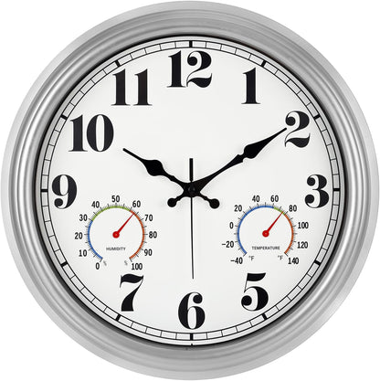 JENLYSTIME 12 Inch Indoor/Outdoor Retro Waterproof Wall Clock with Thermometer Silent Round Quartz Battery Operated Easy to Read Decorative for Kitchen Patio,Bathroom,Deck,Porch,Pool(Blue)