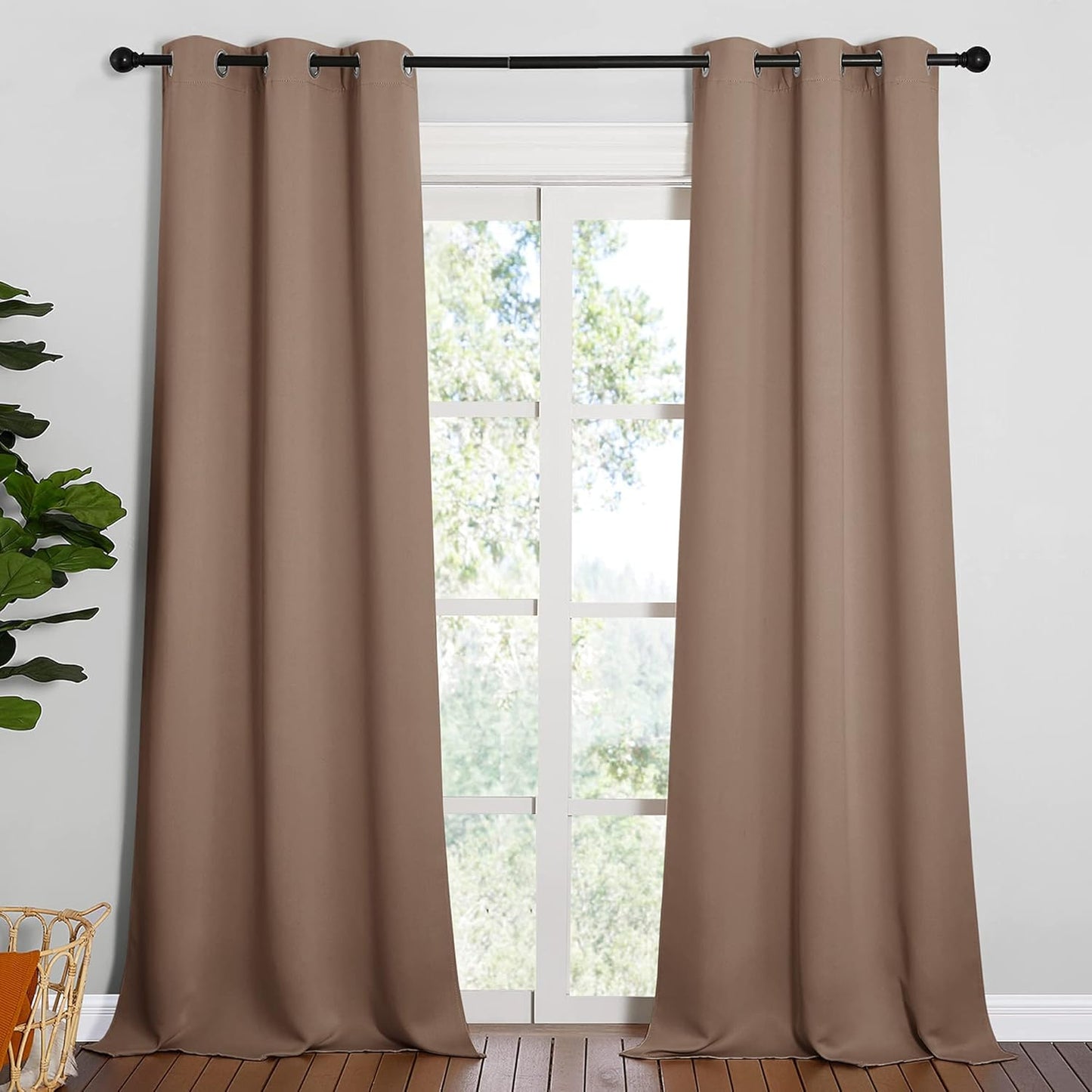 NICETOWN Halloween Pitch Black Solid Thermal Insulated Grommet Blackout Curtains/Drapes for Bedroom Window (2 Panels, 42 inches Wide by 63 inches Long, Black) - Colors D