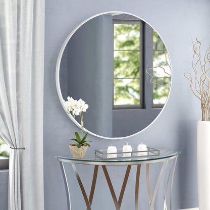 White Round Mirror 30 Inch, Circle Wall Mirrors for Bathroom, Bedroom Living Room or Entryway