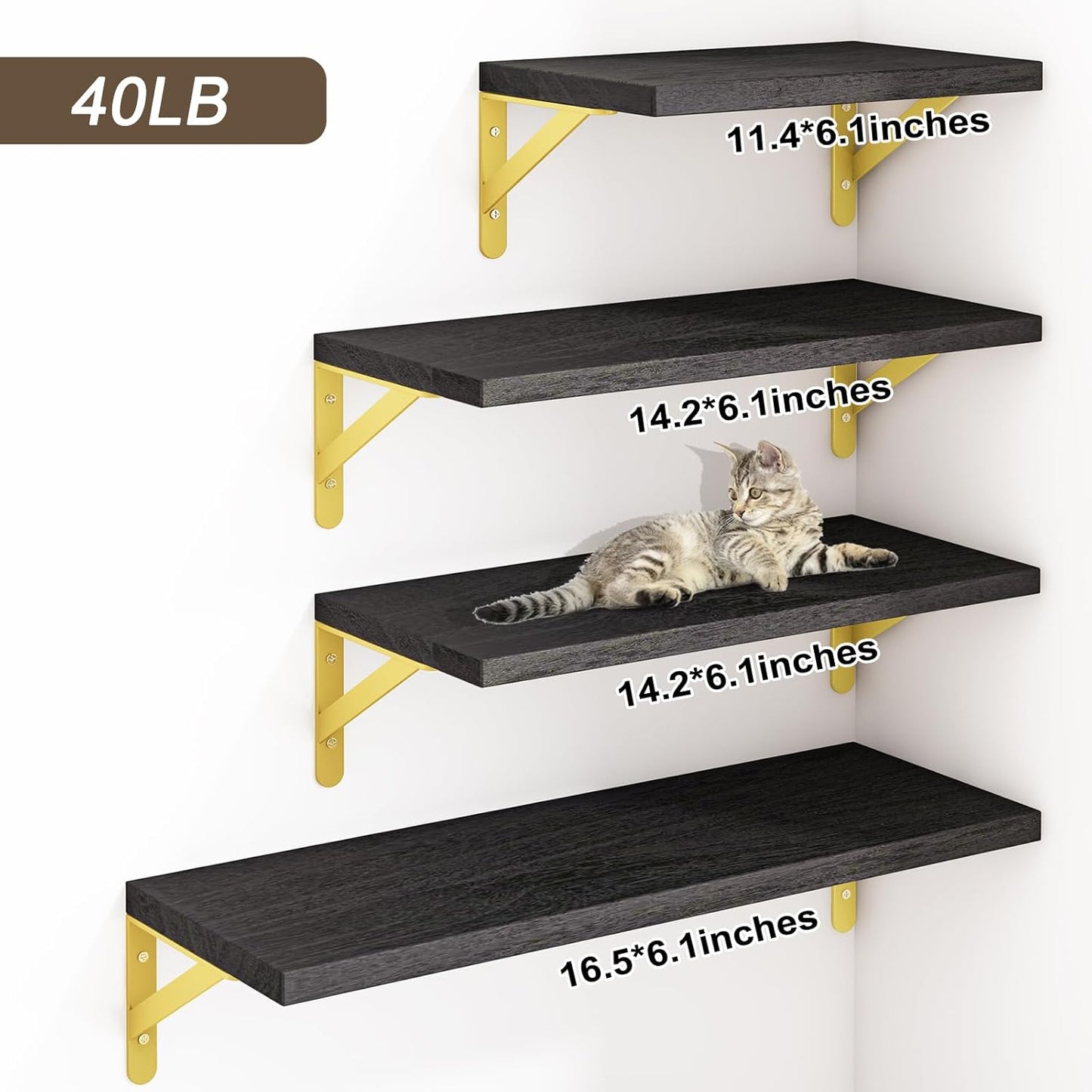 YGEOMER Floating Shelves for Wall, Different Sizes Dark Carbonized Brown Wall Shelves for Living Room, Bathroom, Bedroom, Kitchen, Home Decor (Set of 4)