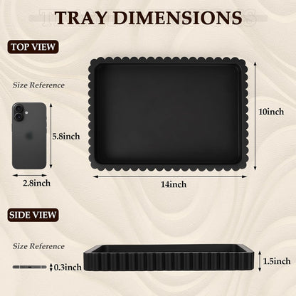 Concrete Decorative Tray for Coffee Table Decor, 14" Coffee Table Tray Ottoman Tray Table Centerpieces, Rectangular Modern Decorative Trays for Home Decor, Living Room, Entry, Black