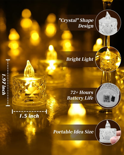 SupBri 24 Pack Flameless Tea Lights Candles Battery Operated, Crystal Led Tealight Candles,Votive Electric Fake Candles for Valentines Wedding Diwali Christmas Decorations
